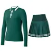 Traje Deportivo para Mujer, Camisa Polo de Manga Larga, Ropa Deportiva Casual de Golf, Falda Corta, Traje de Tenis de Dos Piezas