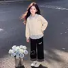 Conjunto de Dos Piezas de Moda para Niñas Primavera y Otoño: Sudadera Casual Delgada de Manga Larga y Pantalones Anchos de Pierna Suelta Estilo Coreano Único