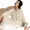 Pijama de algodón de doble capa con tacto de nube para mujer, 190 g, venta al por mayor, nuevo conjunto casual de dos piezas para el hogar, estilo pullover, corte holgado