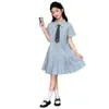 Vestido de Verano para Niñas 2026 Nuevo Elegante Estilo Universitario Vestido Camisa a Cuadros con Cuello Polo para Niños Mayores Moderno