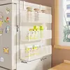 Prateleira Lateral para Geladeira, Organizador de Cozinha Multifuncional, Suporte com Ganchos Multicamadas Sem Furos