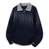 Suéter de punto de color contrastante con solapa, estilo old money de moda, superventas transfronterizo. Venta directa de fábrica de prendas de punto para hombre
