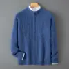 Cárdigan de Lana Pura de Terciopelo Baicai para Hombre con Cuello Alto, Cierre de Cremallera, Tejido de Punto, Chaqueta de Punto Gruesa de Cable para Otoño e Invierno, Punto de Lujo Ligero