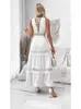 Transfronterizo 2025 Amazon Verano Europeo y Americano Nuevo Vcay Vestido de Mujer con Encaje Empalmado de Cuello en V Sin Mangas