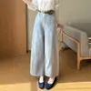 Pantalones Casuales de Algodón Tencel para Mujer, Otoño 2026, Cintura Alta, Diseño Adelgazante, Cintura Alta, Holgados, Pierna Ancha, Rectos, Nueve Puntos