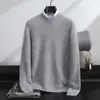 Suéter de Lana 100% Pura para Hombre con Cuello Medio Alto Tejido Grueso de Color Sólido Ropa Casual de Negocios Tejido Holgado Top Base