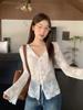Camiseta interior de manga larga con cuello en V y pajarita color blanco roto para mujer, Nuevo estilo Otoño 2026 Top de camisa base con borde fruncido