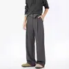 Calça de terno clássica retrô americana com listras verticais, pernas curvas e largas, calça casual fluida de comprimento longo, calça longa versátil