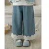 Pantalones Vaqueros de Tela para Niñas Wulibu Colección Otoño Pantalones Rectos Holgados de Encaje para Niños Moda Casual Nueva 2026 Tendencia