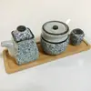 Conjunto de Potes Cerâmicos Estilo Japonês para Condimentos Porta-Palitos Porta-Azeite Potes para Condimentos Porta-Hashis Gaiola para Hashis Pote para Pimenta Porta-Vinagre Garrafa de Molho de Soja