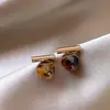 Pendientes Cuadrados Retro Elegantes con Esmalte Goteante Estampado de Leopardo para Mujer 2025 Nuevos Pendientes de Otoño e Invierno de Alta Gama Pendientes Modernos y Únicos