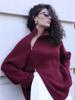 Suéter Retro con Cremallera Lateral Transfronterizo para Mujer, Diseño Dulce, Chaqueta Cardigan de Punto Holgada a la Moda para Personas Bajas