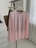 Cubierta Protectora Solar Fina de Tencel Fresca y Transpirable, Camiseta de Manga Larga Amarillo Cremoso para Mujer, Top Estampado Holgado y Relajado con Cuello Redondo