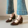 Sapatos Baixos de Couro Genuíno Estilo Francês Retrô para Mulheres com Salto Bloco, Novo Modelo Primavera 2026, Sapatos Pequenos de Couro para Trabalho com Tira de Fivela Única