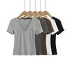 671-25 Nuevo Estilo de Verano Diseño Estilo Europeo y Americano Sexy Cuello en V Banda Elástica Manga Corta Elástica Casual Top Camiseta