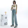 Jeans 2025 Nuevos Pantalones Populares de Principios de Primavera para Mujer Cintura Alta Rectos Sueltos Ajustados Pierna Ancha