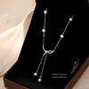 Collar de Plata S925 con Lazo y Borla de Perla para Mujer, Diseño de Nicho de Lujo Ligero, Regalo de San Valentín, Collar de Cadena para Clavícula