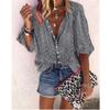 Stock Listo Ropa Europea y Americana Deseo Primavera y Otoño Camisa Top de Manga Larga Estampada de Botonadura Única Holgada con Solapa