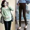 Roupas de maternidade para outono e inverno, nova camiseta dupla função para amamentação e gravidez, conjunto de leggings de cintura alta com suporte abdominal ajustável para gestantes