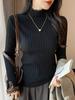 Camiseta Base de Punto Patchwork con Cuello Medio Alto de Encaje Primavera 2026 para Mujer, Top de Capa Interior Texturizada, Suéter Suave y Elegante