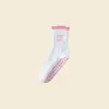 Calcetines de Yoga para Mujer, Calcetines de Algodón para Fitness Profesional, Pilates, Calcetines de Piso Bordados de Cereza, Calcetines Deportivos Antideslizantes de Silicona de Media Pantorrilla
