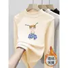 2026 Meninas Médio e Grande Infantis Outono e Inverno De Rong Tecido Escovado Top Camiseta Estilosa de Manga Longa Camada Base Gola Semi-Alta Roupa Íntima Casual