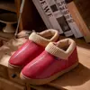 Sapatos de Algodão com Couro Impermeável PU para Mulheres e Idosos no Inverno, Forrados com Lã, Quentes, Sola Grossa, Antiderrapantes, Cano Alto, Pantufas de Algodão que Cobrem o Calcanhar para Homens no Outono