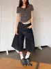 Shorts de mezclilla vintage azules bordados con múltiples bolsillos para hombres y mujeres, verano 2026, pantalones cortos casuales holgados estilo americano