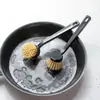 Cepillo de olla negro de mango largo estilo japonés para uso doméstico, antiadherente y resistente al aceite, una herramienta mágica para limpiar ollas y estufas, modelo duradero