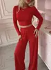 Amazon cross-border outono e inverno algodão feminino, marca independente, manga longa, calça longa, casual, conjunto de cor sólida, macio, confortável e elástico