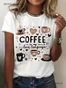 Talla Europea Transfronteriza Camiseta Gráfica para Mujer Amante del Café Estampado "El Café es Mi Lenguaje del Amor"