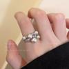 Anillo abierto de circonita y perla de meteorito para mujer, estilo frío, elegante, diseño de nicho, ligero, lujoso y avanzado.