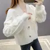 Chaqueta Suéter para Mujer Cardigan de Pico Otoño 2025 Nuevo Cardigan de Punto Retorcido Corto Top de Principios de Otoño Tendencia
