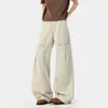 Jeans Curvo Vintage Lavado Estilo High Street Americano para Homens e Mulheres, Marca Tendência Primavera e Verão Calças Cargo Largas Soltas Multibolsos