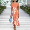2026 Novo Estilo Transfronteiriço Padrão Floral Elementos 3D Estampa Digital Elegante Vestido Curto de Manga Curta de Um Ombro