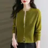 Chaqueta suéter de punto elegante y a la moda con cuello redondo y doble cremallera para mujer, nueva versión coreana de otoño e invierno, corte holgado, cárdigan de punto elegante y versátil