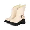 Botas de Moda Femininas para Outono e Inverno, Botas Altas de Tamanho Grande, Cor Sólida Bico Redondo Salto Alto, Versátil Salto Quadrado