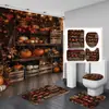 Cortina de Ducha Impermeable con Tema de Halloween Juego de Cuatro Piezas Decoración de Calabaza Cortina Divisoria de Baño Juego sin Taladro
