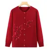 Cardigan de Tricô de Manga Longa Outono da Mamãe Jaqueta Suéter Bordado Roupas para Mulheres de Meia-Idade e Idosas Camada Base da Vovó Primavera e Outono