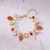 Moda Transfronteriza Europea y Americana Pulsera Dulce de Perlas Cereza Roja Fresa Amor Joyería de Mano Simple de Nicho para Damas