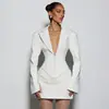 Comercio Exterior Ropa Europea y Americana para Mujer Otoño e Invierno Nuevo Sexy Escote Profundo Cintura Plisada Traje Estilo Europeo y Americano Solapa Color Sólido Vestido
