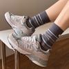 Calcetines de Media Pantorrilla para Mujer Otoño e Invierno Rayados Azul Marino Calcetines Casuales para Mujer con Etiqueta de Tela Bloques de Color Versátiles Calcetines Holgados Calcetines Deportivos Largos