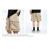 Calças cargo masculinas de verão, estilo escuro, high street, shorts com bolso grande, calças casuais esportivas de perna reta folgada, comprimento médio