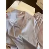Pijama Morado Hielo de Seda Francés para Mujer, Nuevo Estilo Primavera/Otoño, Tallas Grandes, Ribete de Encaje, Cárdigan, Ropa de Casa de Lujo Ligero, Conjunto de Dos Piezas