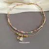 Collar de Cadena Exquisita con Cuentas de Cristal de Zircón Dopamina, Cadena Dulce para Clavícula Estilo Vacaciones de Verano, Diseño de Nicho