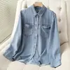 Exportar Modelo! Nova Camisa Jeans Lavada Vintage de Primavera e Outono, Confortável e Estilosa Moda Casual Feminina Manga Longa Camisa Jeans