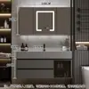 Juego de Gabinete de Baño de Madera Maciza Integrado con Roca, Lavabo Minimalista Moderno, Espejo de Lavabo, Lavabo de Tocador de Baño