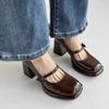 Estável e antiderrapante, salto alto de 8 cm de espessura, Mary Jane 2024, couro de vaca, bico redondo, couro legítimo, sola grossa, sapatos baixos para mulheres