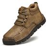 Botas Masculinas de Cano Alto em Couro com Costura Feita à Mão, Sapatos Quentes de Algodão Forrados com Lã, Botas de Couro Retrô Tamanho Grande para Comércio Exterior, Disponíveis para Dropshipping