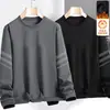 Camiseta de manga larga para hombre para otoño e invierno, marca de moda, corte holgado, forrada de forro polar, camiseta básica casual, sudadera con estampado de cuello redondo para estudiantes jóvenes